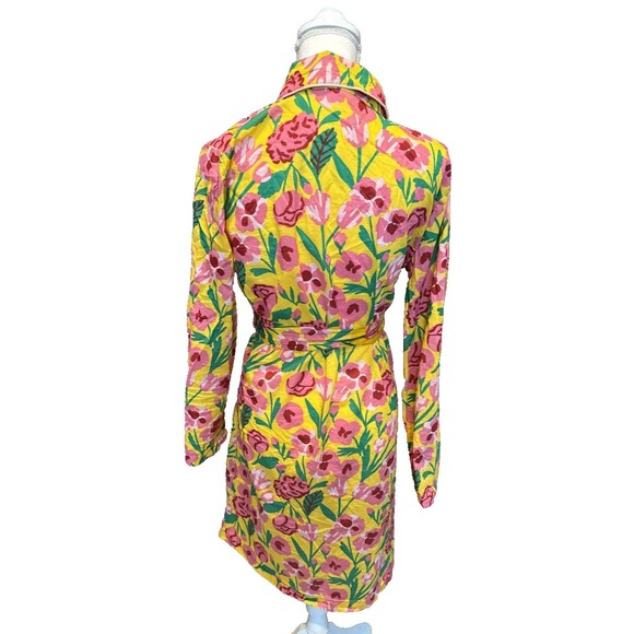 Ban. do Pajama Set Floral Small Robe Pants Honey Las Flores Yellow Green Pink - Picture 4 of 11
